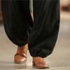 Johnature Women Quilted Bloomers Pants Loose Elastic Waist Solid Color Pants Winter Casual Trousers