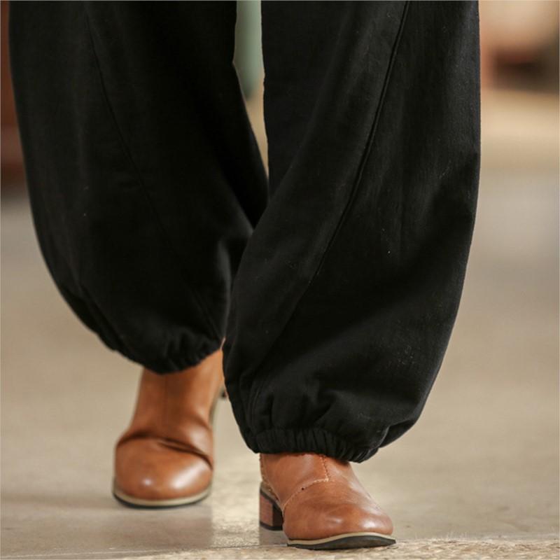 Johnature Women Quilted Bloomers Pants Loose Elastic Waist Solid Color Pants Winter Casual Trousers