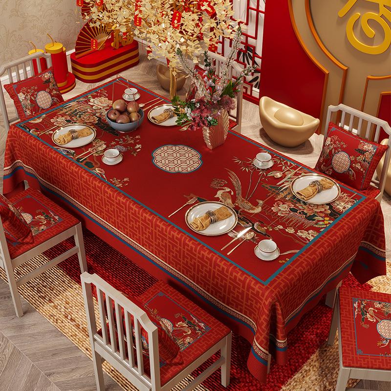 

BEPAN 1PC Tablecloth Light Luxury High-end Feeling New Year s Decoration Atmosphere Dining Tablecloth Chinese New Year 90X90CM