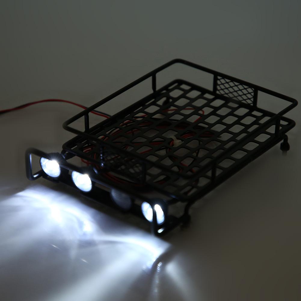 Large Size Roof Rack Luggage Carrier With LED Light Round for SCX10 1 10 RC Car (4 White)