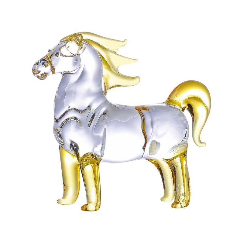Хрустальные статуэтки лошадей Реалистичные фигурки животных Коллекции Украшения Фигурки стоящих лошадей для домашнего декора жёлтый