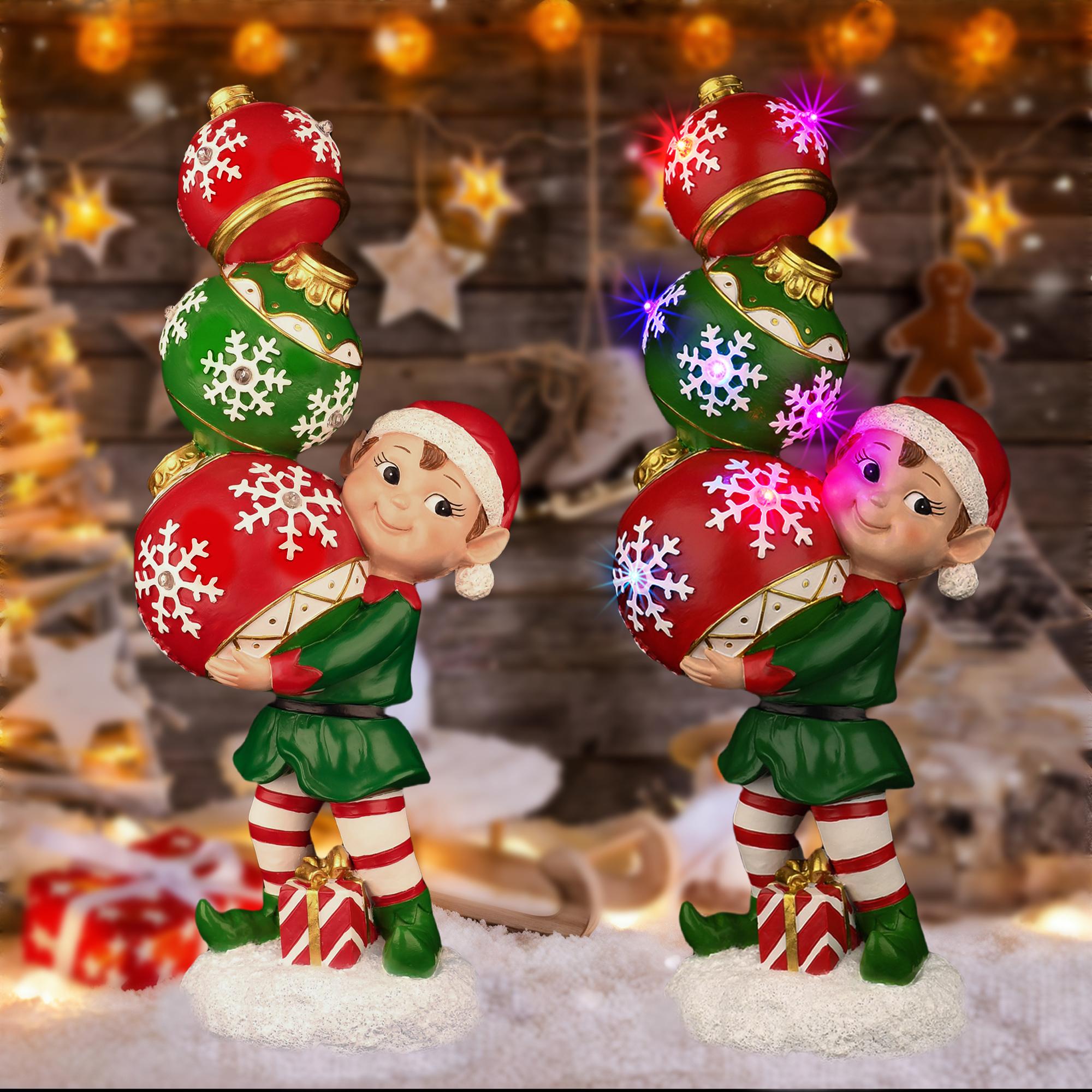 

YUETJIN 12 Indoor Color-Changing Stacked Christmas Ball Elf Ornament – Snowflake Holiday Decoration with LED Lights
