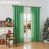 1PC NAPEARL Christmas Style Semi Blackout Curtains Santa Claus and Elk Pattern Green Curtains for Living Room Bedroom Balcony Window Home Decor
