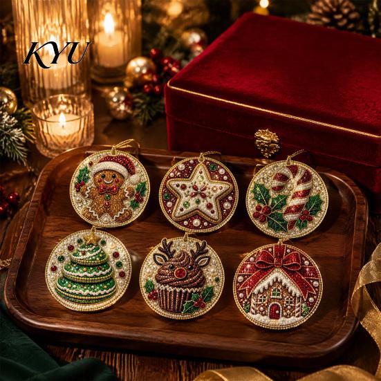 Acrylic Santa Hanging Ornaments 6 Pcs Christmas Pearl Art Ornaments, 2D Flat Holiday Tree Pendant, Decorations Effect Decoration for Home Wall