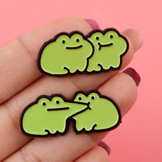 Decorative Brooch Cartoon Green Frog Design Zinc Alloy Enamel Safety Pin Bag Sweater Suit Lapel Badge Outfit Accessory