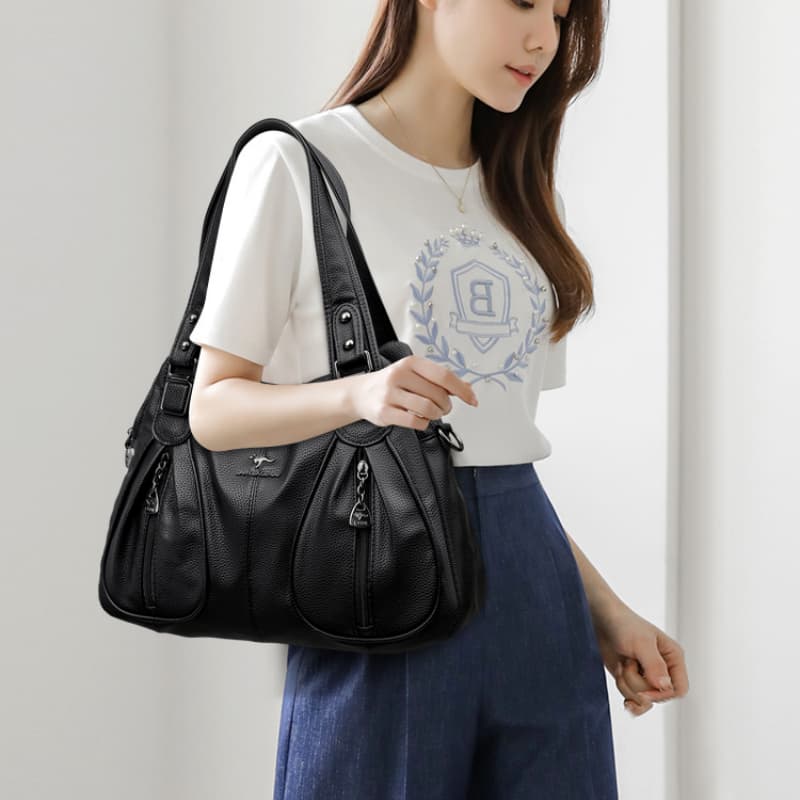 Soft leather pleated shoulder bag Crossbody tote women's bag