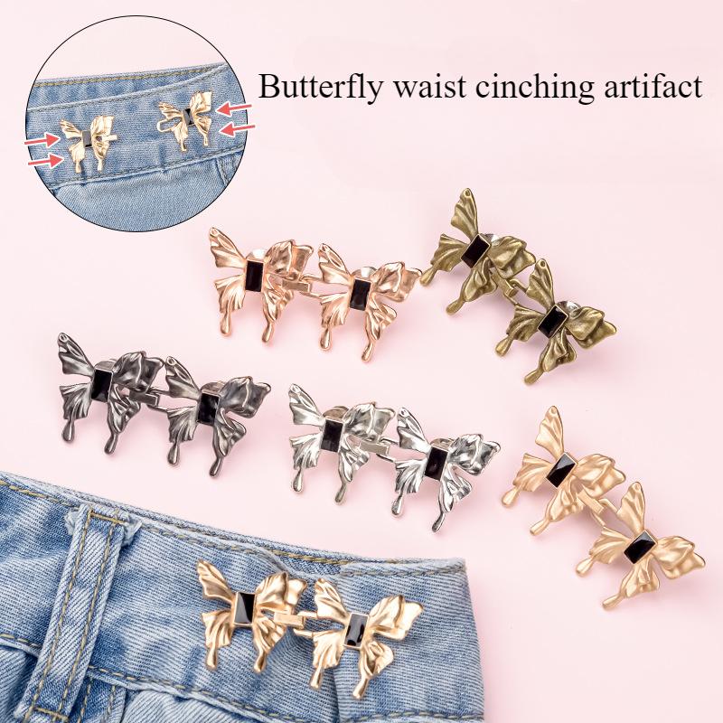 Retro Butterfly Waist Belt Buckle for Women Jeans Buckle Waist Closing Tighten Waist Button Detachable Metal Pins Brass Buckle