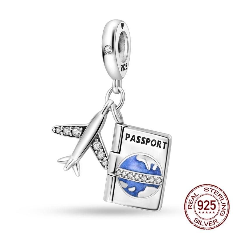 Mula Koppar Blå Resa Flygplan Berlocker Hänge Pärlor Passar Originalpan Armband Smycken För Kvinnor Diy Gåva