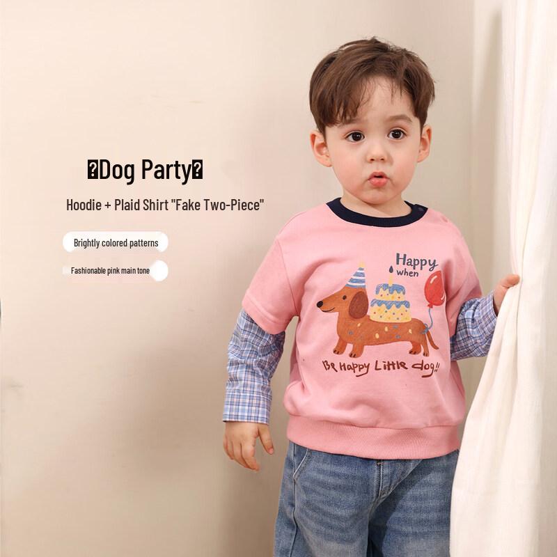 LUSON Boys' Skin-Friendly Faux Two-Piece Long Sleeve T-Shirt