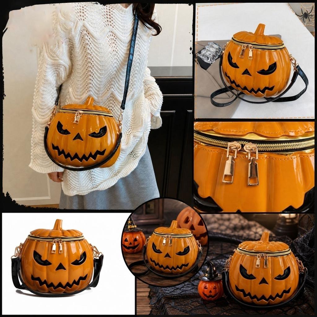 Halloween Pumpkin Shaped Crossbody Bag Funny Shoulder Purse for Women Costume Party