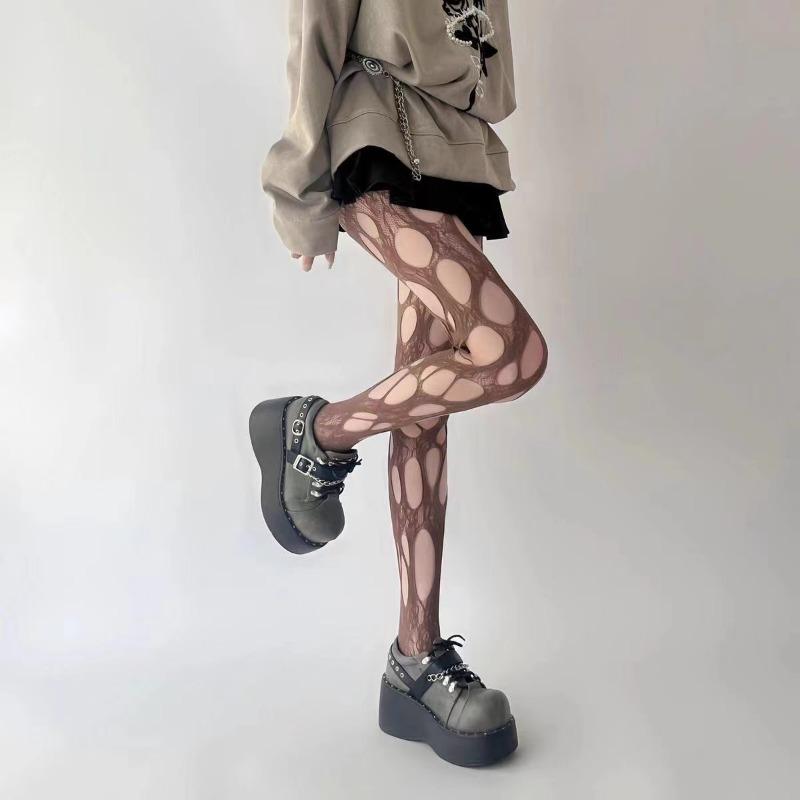 

Сексуальные панк женские чулки с дырками, чулки-сетка, готические кружевные рваные колготки для вечеринки one size хаки