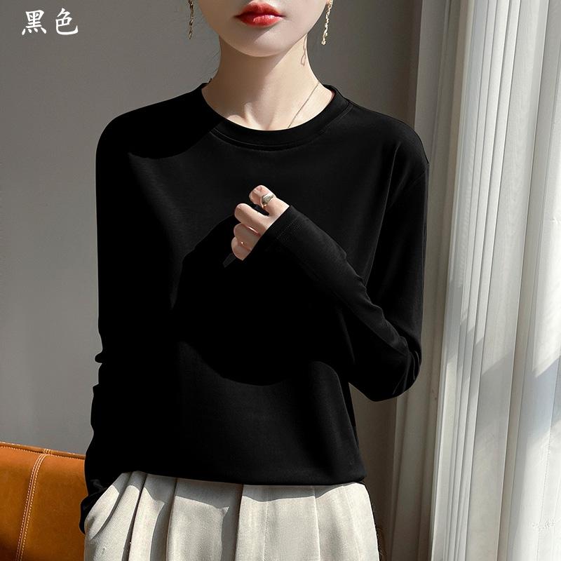 Spring And Summer New Mercerized Polyester Long Sleeve T-shirt Women's Round Neck Loose 100% Polyester Bottoming T-shirt