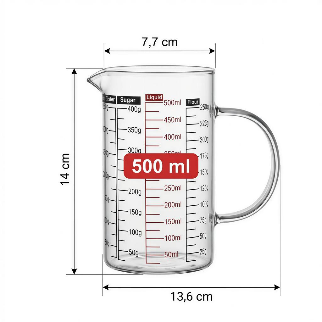 KITCHEN MEASURING JUG 500 ml HEAT-RESISTANT WITH MEASURING GRADUATION GLASS