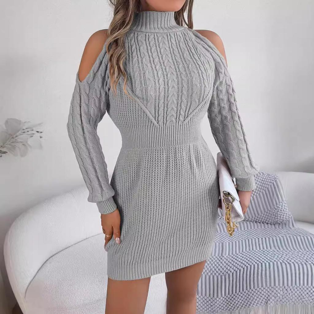 Sexy durchbrochener Zopfmuster figurbetonter Bodycon Pulloverkleid