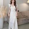 French ruffle edge polka dot bubble sleeve bow dress women's summer new femininity pure desire vacation dress
