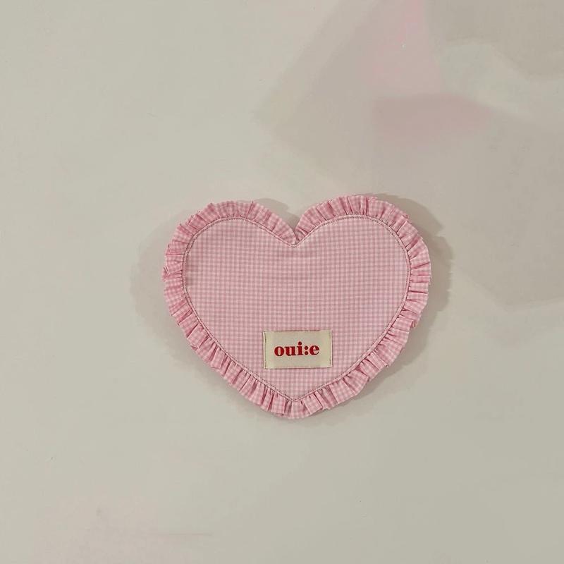1Pcs Ins Heart-Shaped Plaid Meal Mat With Pleated Lace Cute Bowl Mats Portable Cotton Insulation Pad Mat Home Decoration