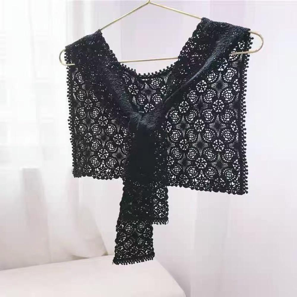 Solid Color Lace Shawl Thin Lace Knitted Shawl Artistic Design Hollow-out Shawl  Ladies Accessory