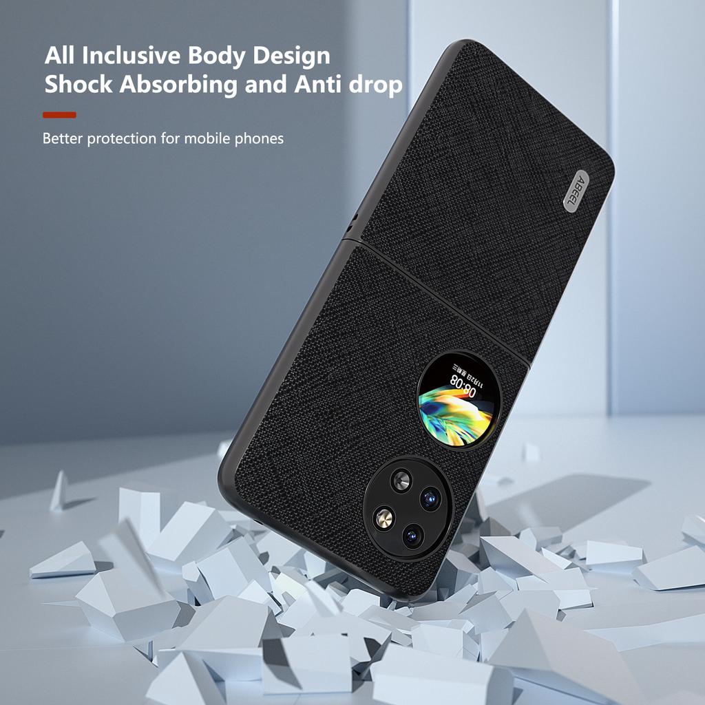 For Huawei Pocket 2 Cross Texture Phone Case Genuine Cow Leather Back Shell