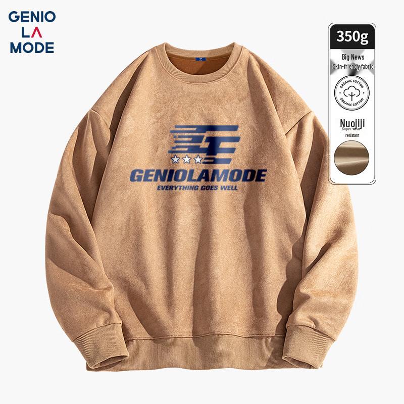 

GENIOLAMODE Men s Fleece-Lined Suede Velvet Sweatshirt L