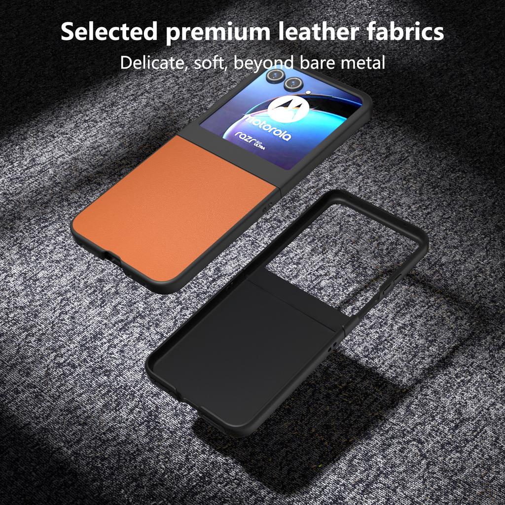 For Motorola Razr 50 5G Case Black Edge PU Leather Coated PC Phone Cover