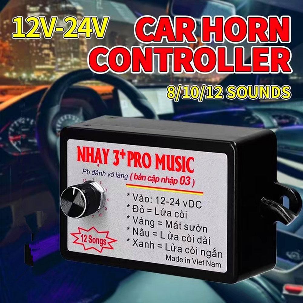 Car Horn Controller 12-24V Electric Horn Speaker Sound Control Unit with 12 Sound Volumes Switching Music Speaker Controller