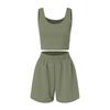 Damen Zweiteiler Sommer Strick Ärmelloses Crop Top und High Waist Kurze Lounge Sets