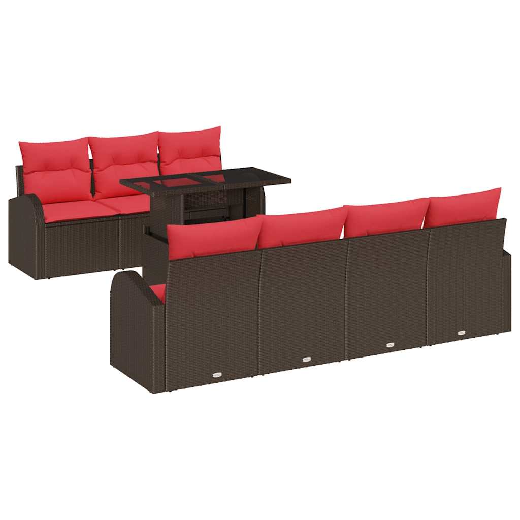 Garden Sofa Set with Storage 8 pcs Brown Poly Rattan