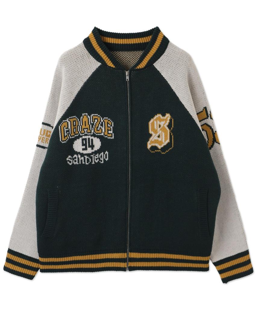 WEGO Jacquard Knit Stadium Size Green Men's Jacket, M,