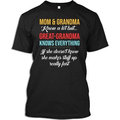 Familien-T-Shirt Mama und Oma wissen alles Geschenk-T-Shirt für Männer Frauen, Schwarz, Mittel