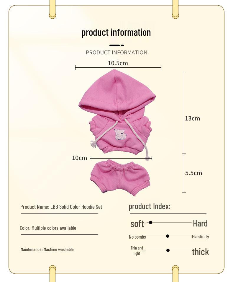 Labubu Hoodie Set: Einfarbige Puppenkleidung mit Anhänger für Erste & Dritte Generation, 17cm austauschbare Plüsch-Merchandise.