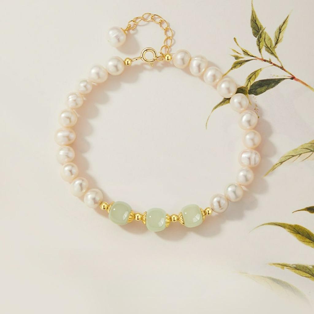 Women Imitation Hetian Jade Pearl Bracelet Round Geometric New Chinese Accessory Staff Benefit Present