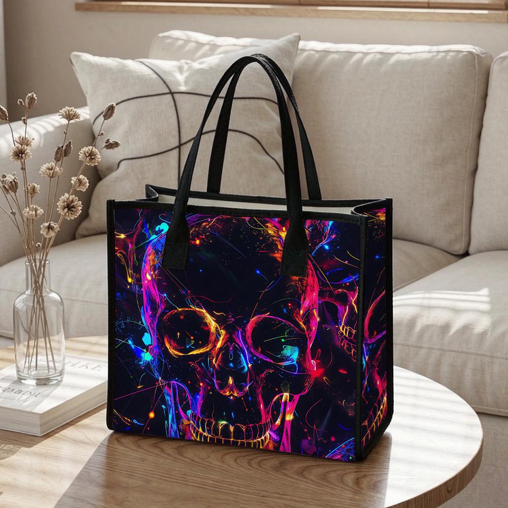 Neon Skull Stylish Tote Bag Trendy Daily Handbag