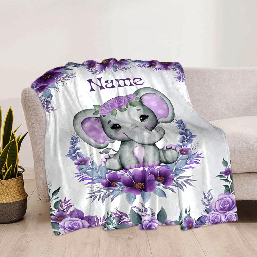 Elephant Floral Personalized Home Customize Your Name Blankets Cozy Soft Lightweight Allseason Multipurpose Blanket For Picnics Sofas Offices Beds