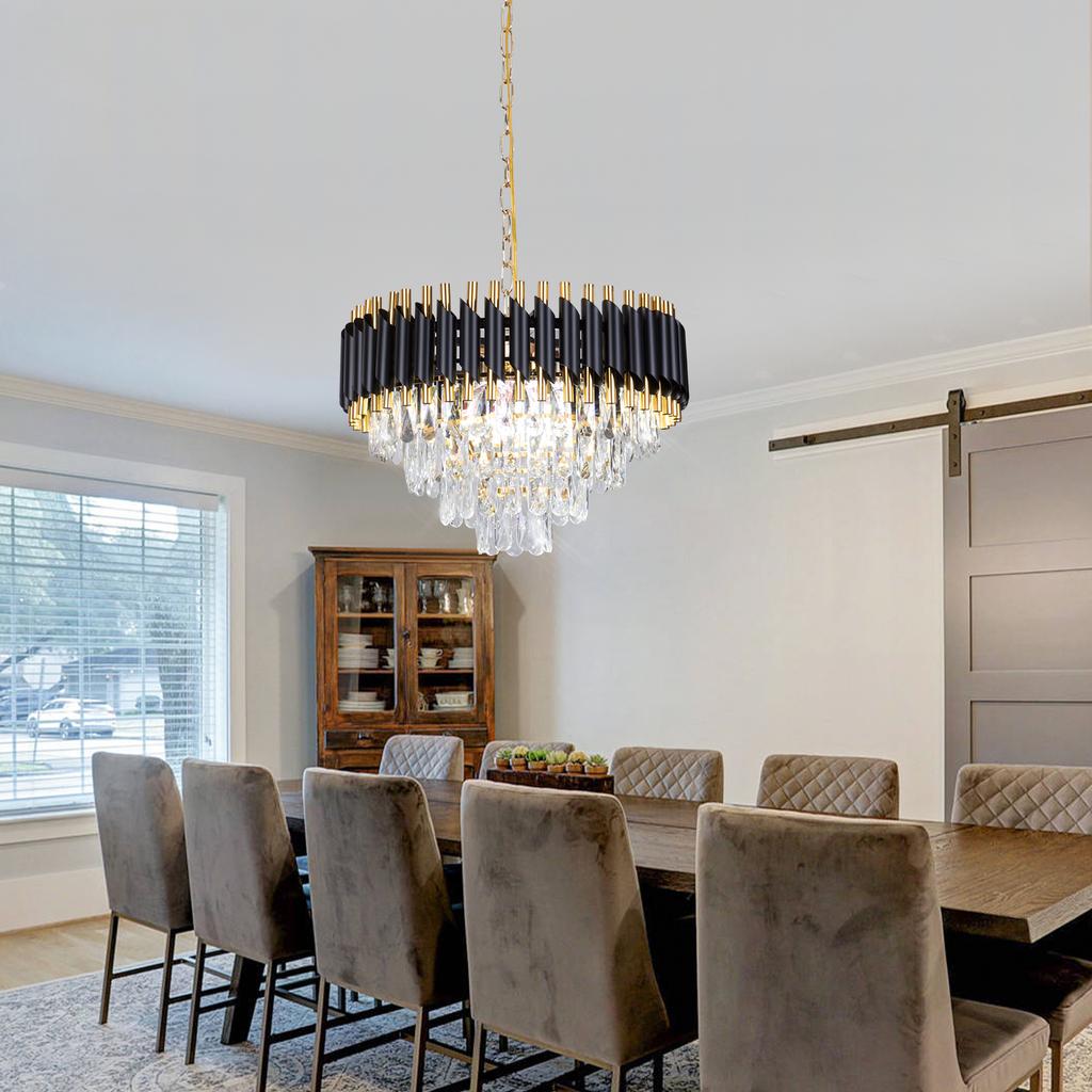 Fancy Chandelier Pendant Lights Metal Crystal 19.6 Inches Hanging Lamp for Home Living Room Fixtures