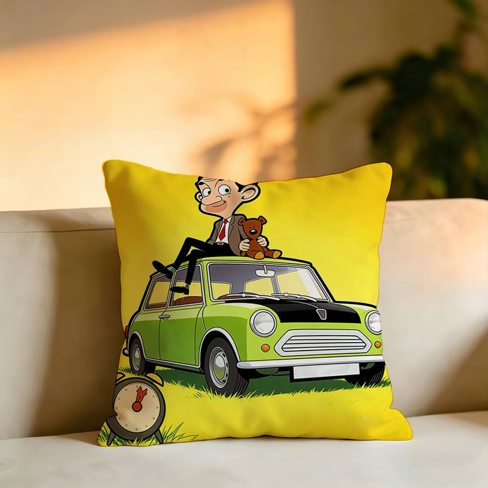 The Cartoon Mr Bean Square DoubleSided printed Pillow Case Bedroom Bedside Pillow Sofa Cushion Cover