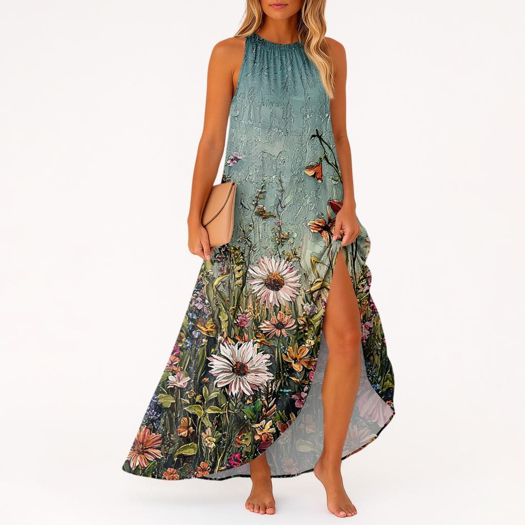 Women's Casual And Fashionable Round-neck Sleeveless Mid Length Dress