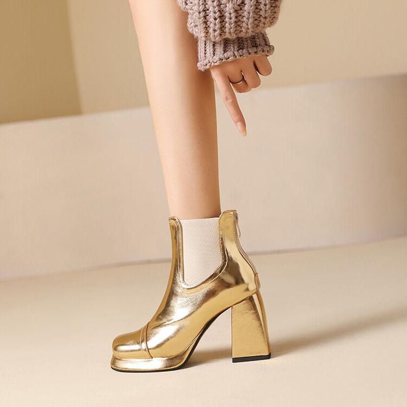 Short Boots Women Autumn Winter 2025 New Custom Gold Silver Platform Ankle Boots Women High Heels Shoes botas mujer WSH4987