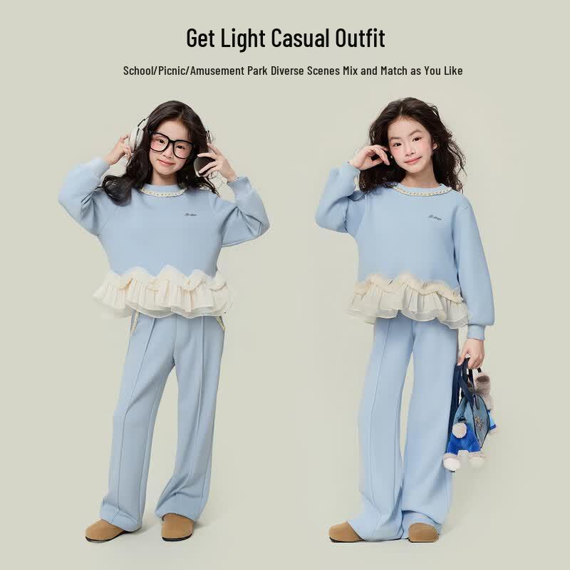 Girls' Sweet Mesh Panel Sweatshirt & Jogger Set