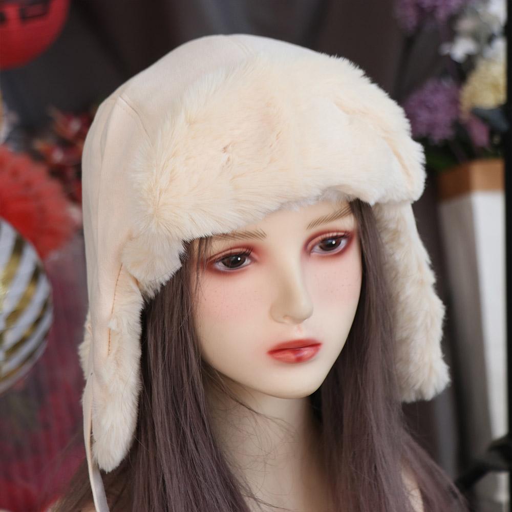 Windproof Winter Pilot Hat Solid Color Women Plush Hat Retro Ear Protective Hat  Cycling