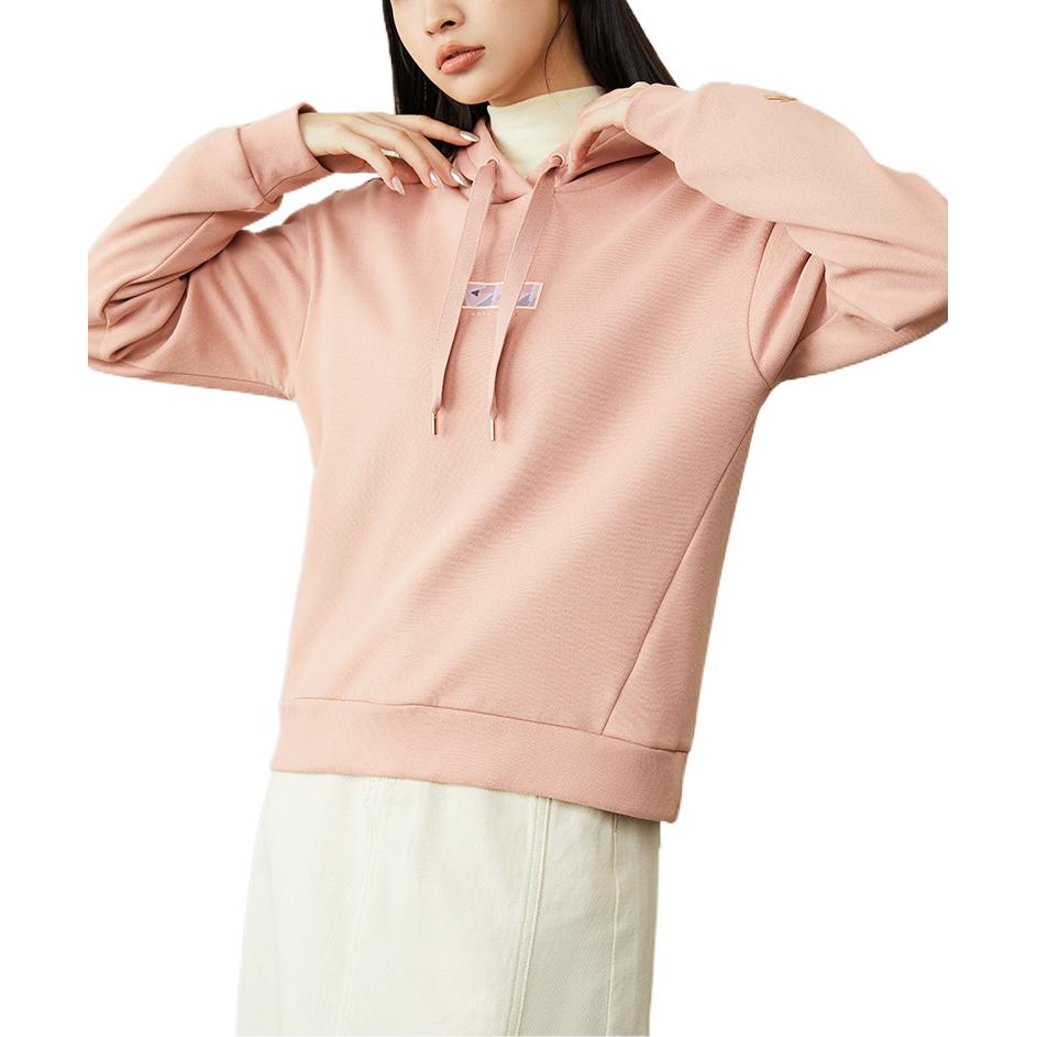 Anta Solid Color Brand Logo Drawstring Hooded Long Sleeve Sweatshirt Women sweatshirt Pink 162247718-3