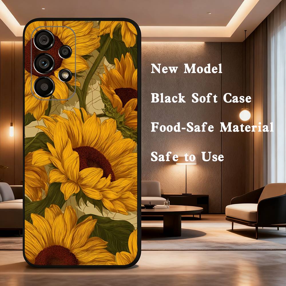 

Sunflower Art V-Van G-Gogh For Samsung Galaxy A73,31,32,72,41,53,52,71,22,5G,Note,J7,8,9 Soft Black Silicone Phone Case SamsungA32 4G