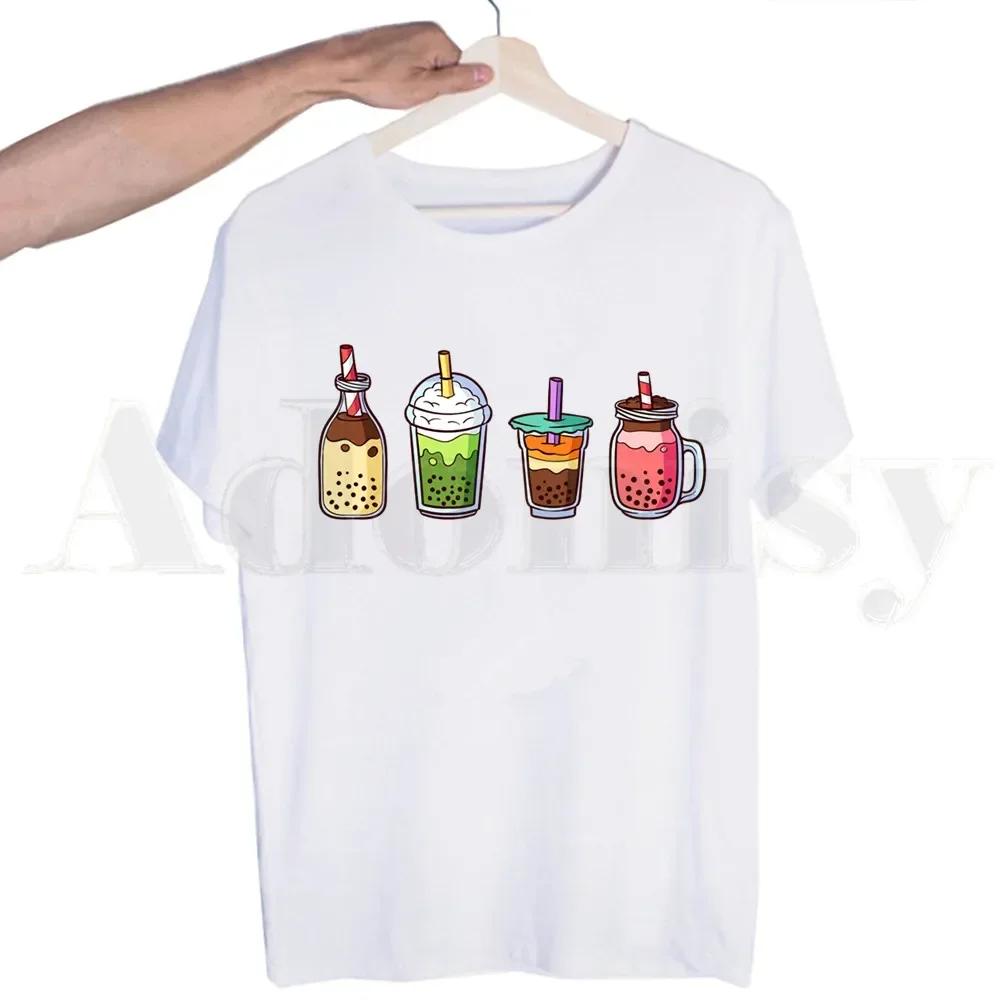 Bubble Tea Cute Cartoon Fashion Kawaii Graphic Tshirts Men Fashion Summer T-shirts Tshirt Top Tees Streetwear Harajuku Funny