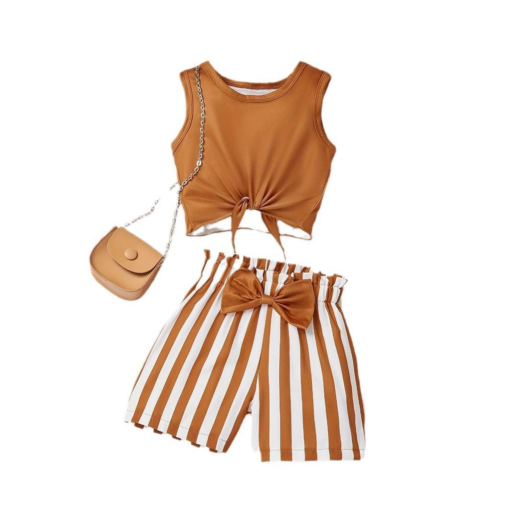 Girls Striped Shorts Vest Shorts Casual Suit Summer Kids Fashion Suit
