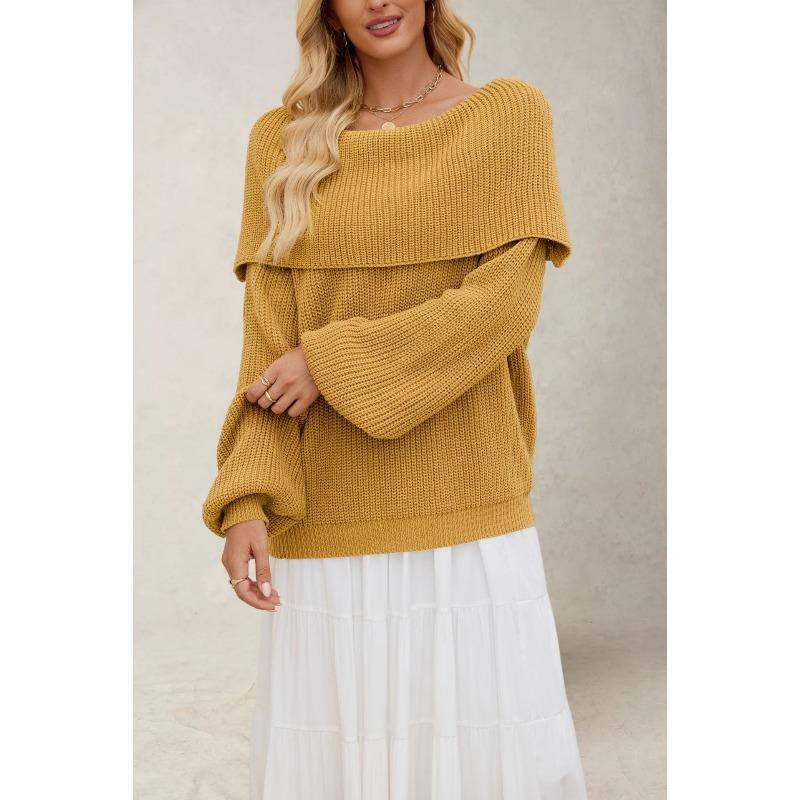 PEYWOW Women's Fashion Casual Solid Color Print Autumn Winter Long Sleeve O-Neck Loose Sweaters