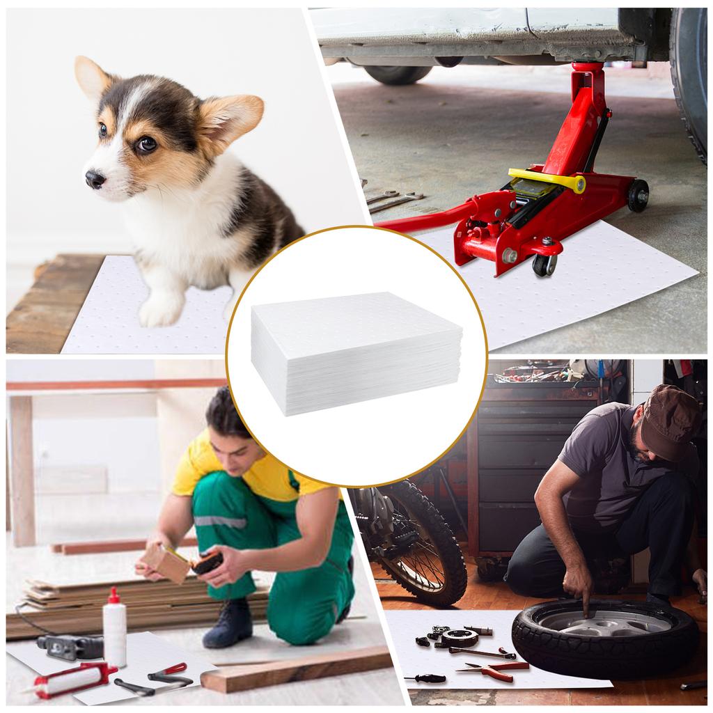 20Pcs White Oil Spill Absorbent Sheets Oil Absorbent Pads/Mats (Oil/Fuel Only), Oil Pads For Spillage Cleanup - Industrial