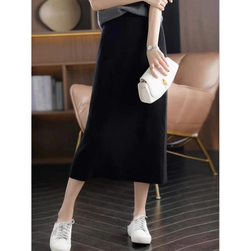 

Юбка из шерстяного трикотажа с эффектом потертости для женщин, новая осенне-зимняя юбка А-силуэта с высокой талией, очень красивая 2XL