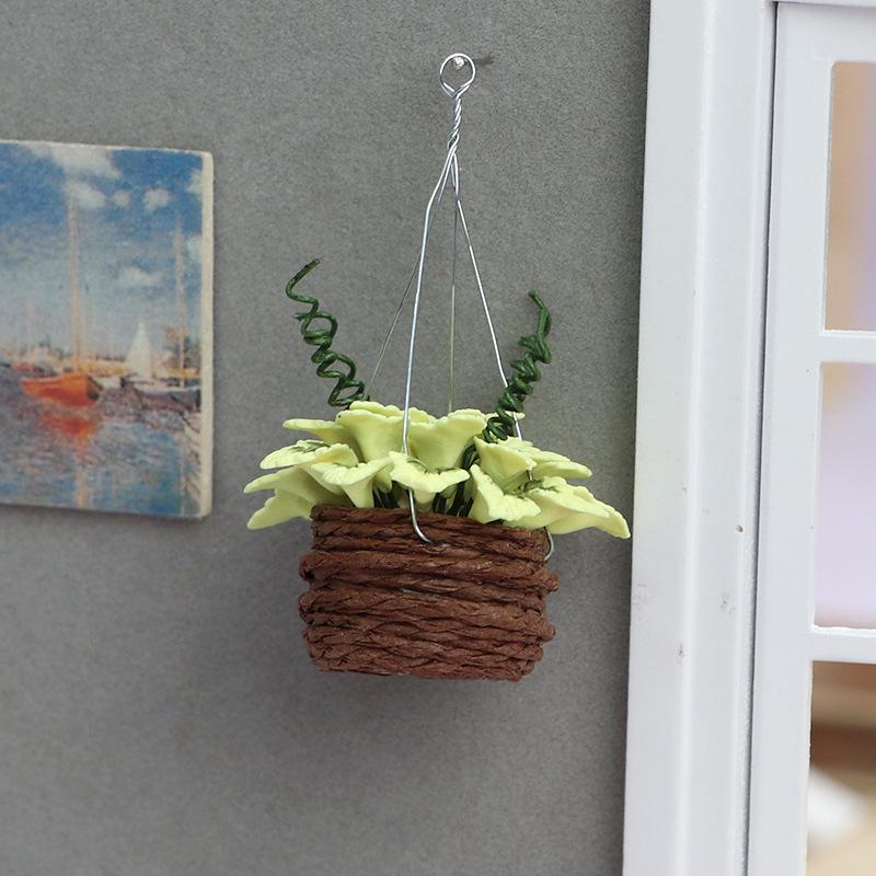 1:12 Mini Dollhouse Accessories - Hanging Flower Basket with Yellow Maple Resin Crafts.