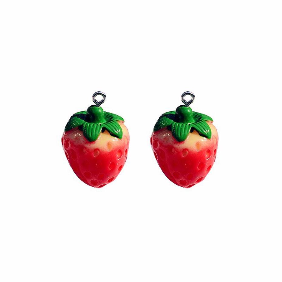 2026 New 5 Pcs/pack Big And Small 3D Strawberry Fruit Resin Charms Pendant Earring DIY Fashion Jewelry Accessories