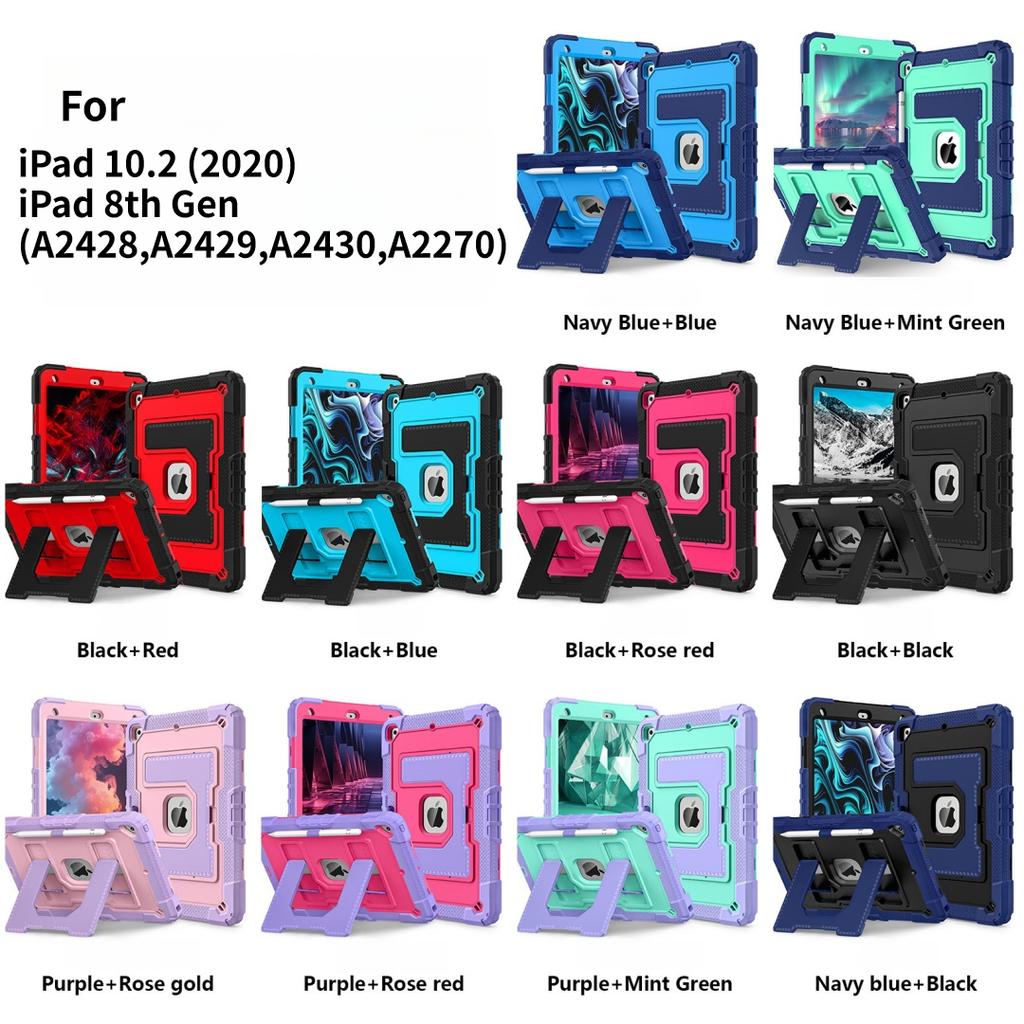 Rugged Protective Case for iPad 10.2 (2020)/iPad 8th Gen/(A2428,A2429,A2430,A2270). Vibrant Colors,Triple-Layer Defense,Multi-Angle Stand