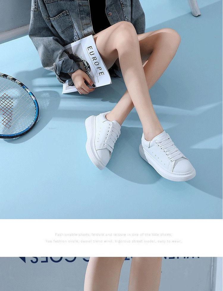 Women's Thick-Soled White Sneakers - Spring/Autumn Style for a Taller Look and Comfort for Long Days